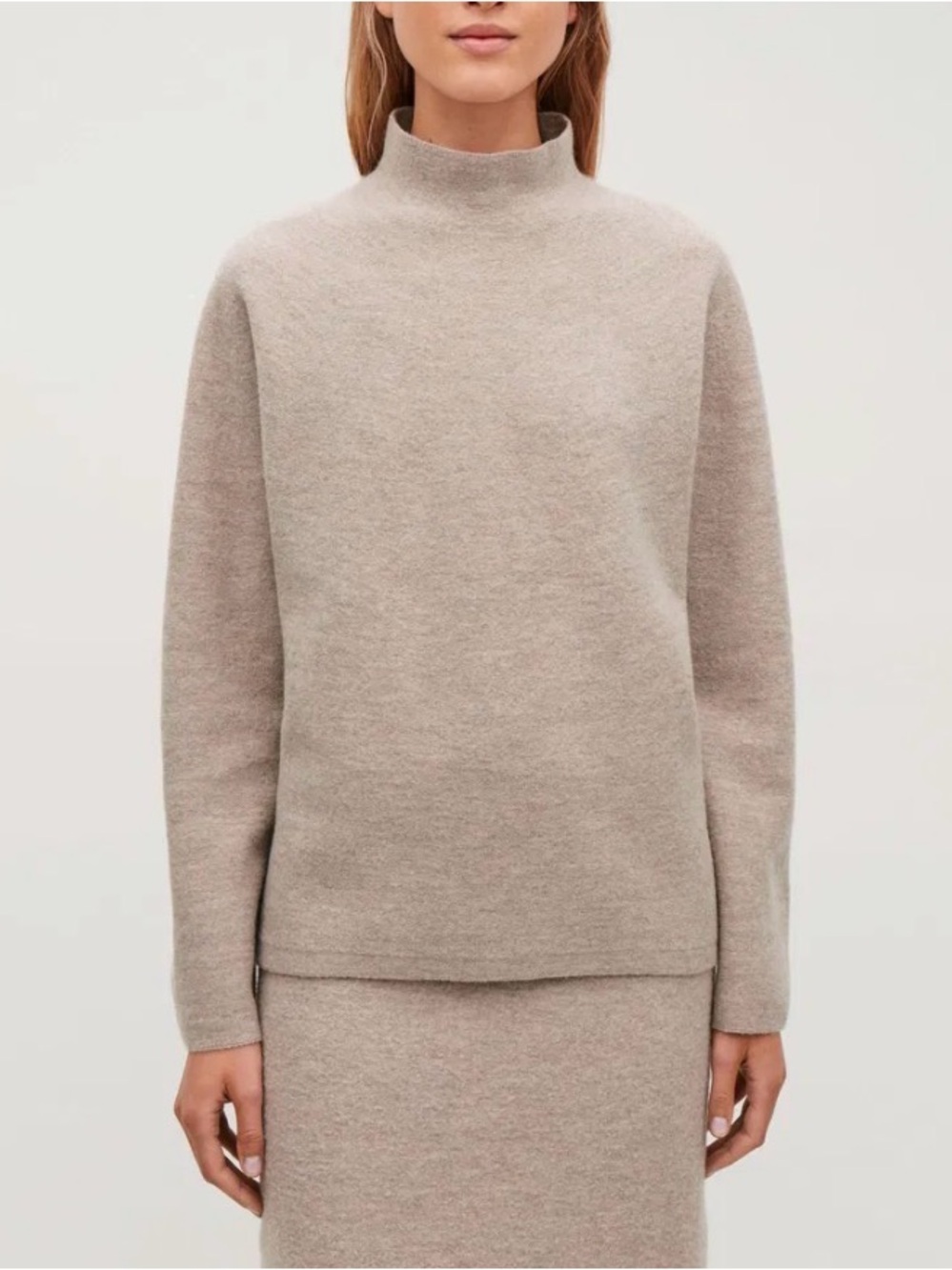 COS Taupe Mock Neck Wool-Blend Sweater